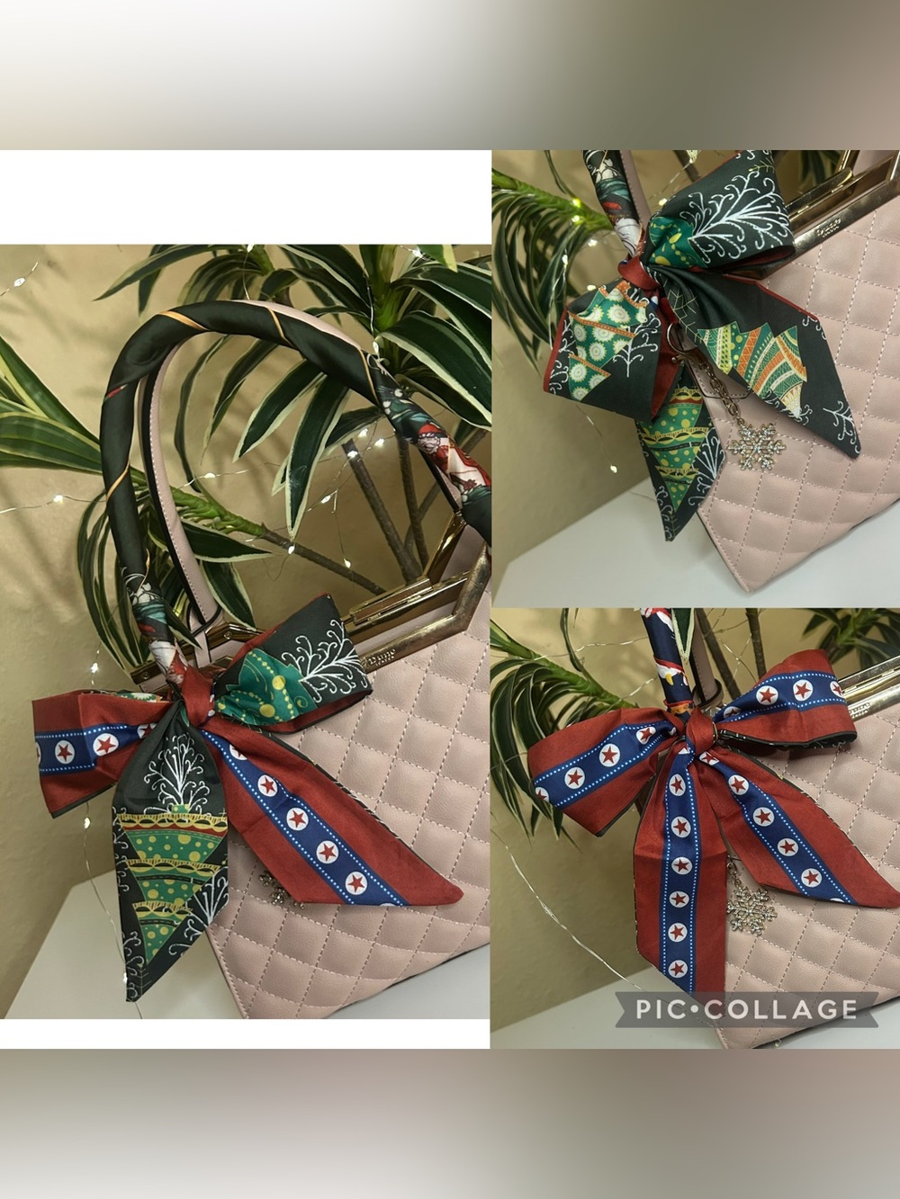 2 in 1 Christmas Twilly Women Handbag Scarf Festive Stars & Stripes